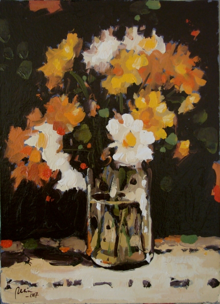 Paharul cu flori,ULEI PE CARTON / Deliu Doru Cristian